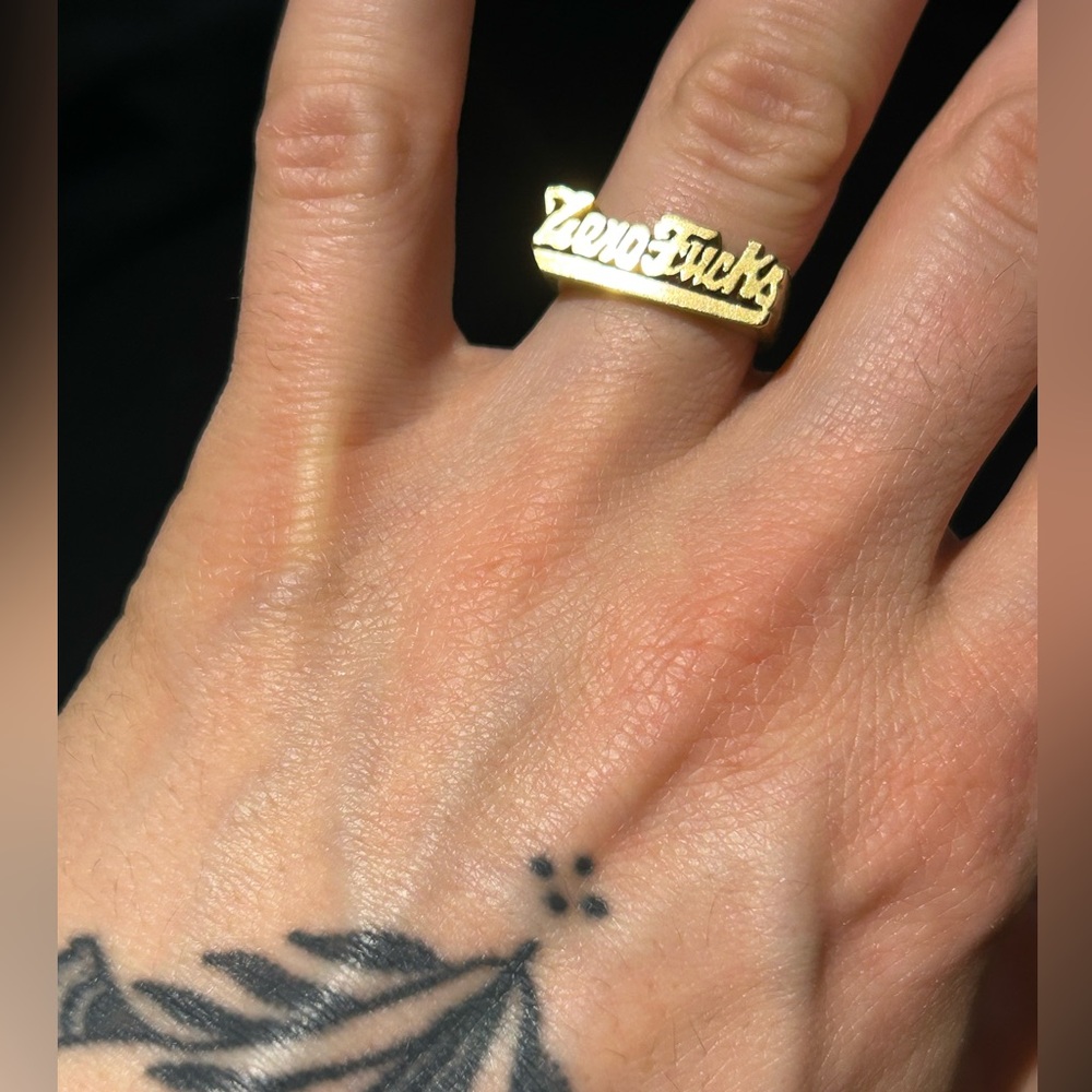 Zero F*cks Solid Brass Text Statement Ring - Picture 6 of 6
